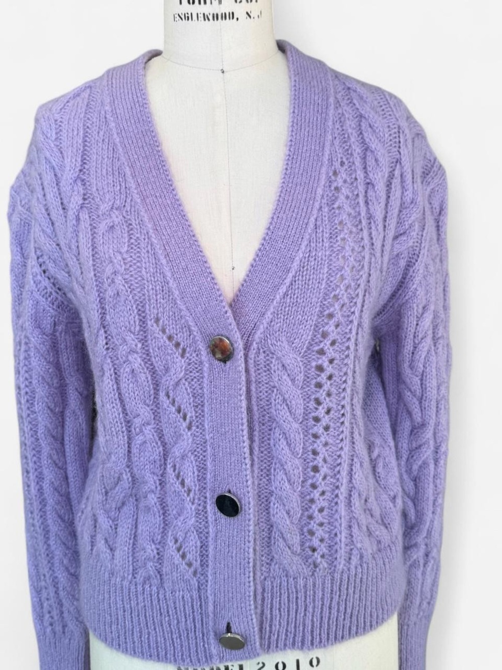The Kooples Lavender Cable-Knit V-Neck Cardigan
